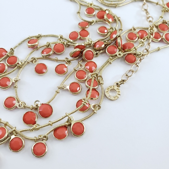 Anne Klein layer necklace gold tone orange accents 3 strands pop color - Picture 13 of 16